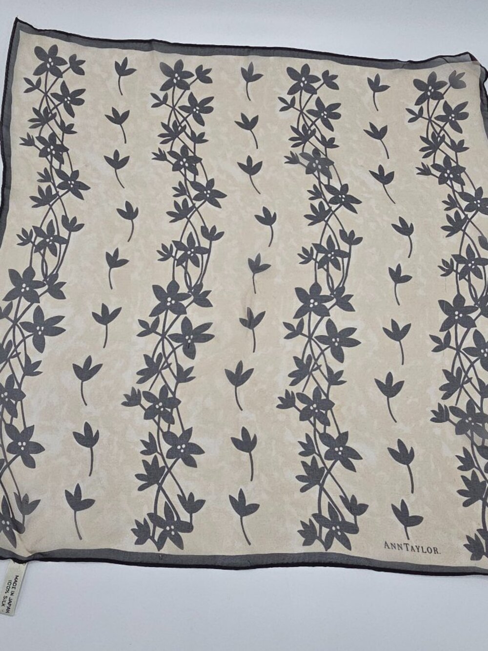 Vintage Japanese Silk Chiffon Scarf | Botanical Print | Luxury Collector Accesso